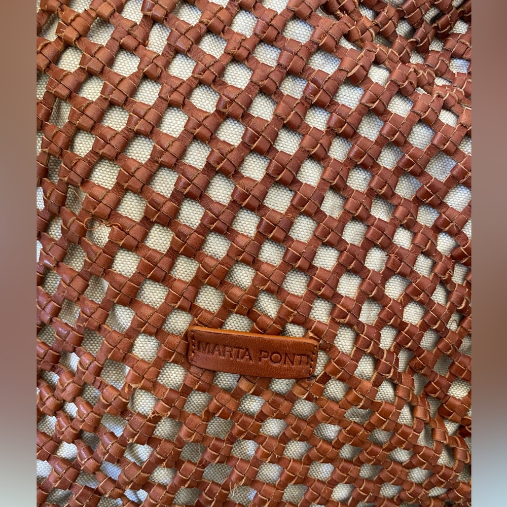 Marta Ponti Brown leather and canvas Woven Women's Bag NWT - Picture 3 of 5
